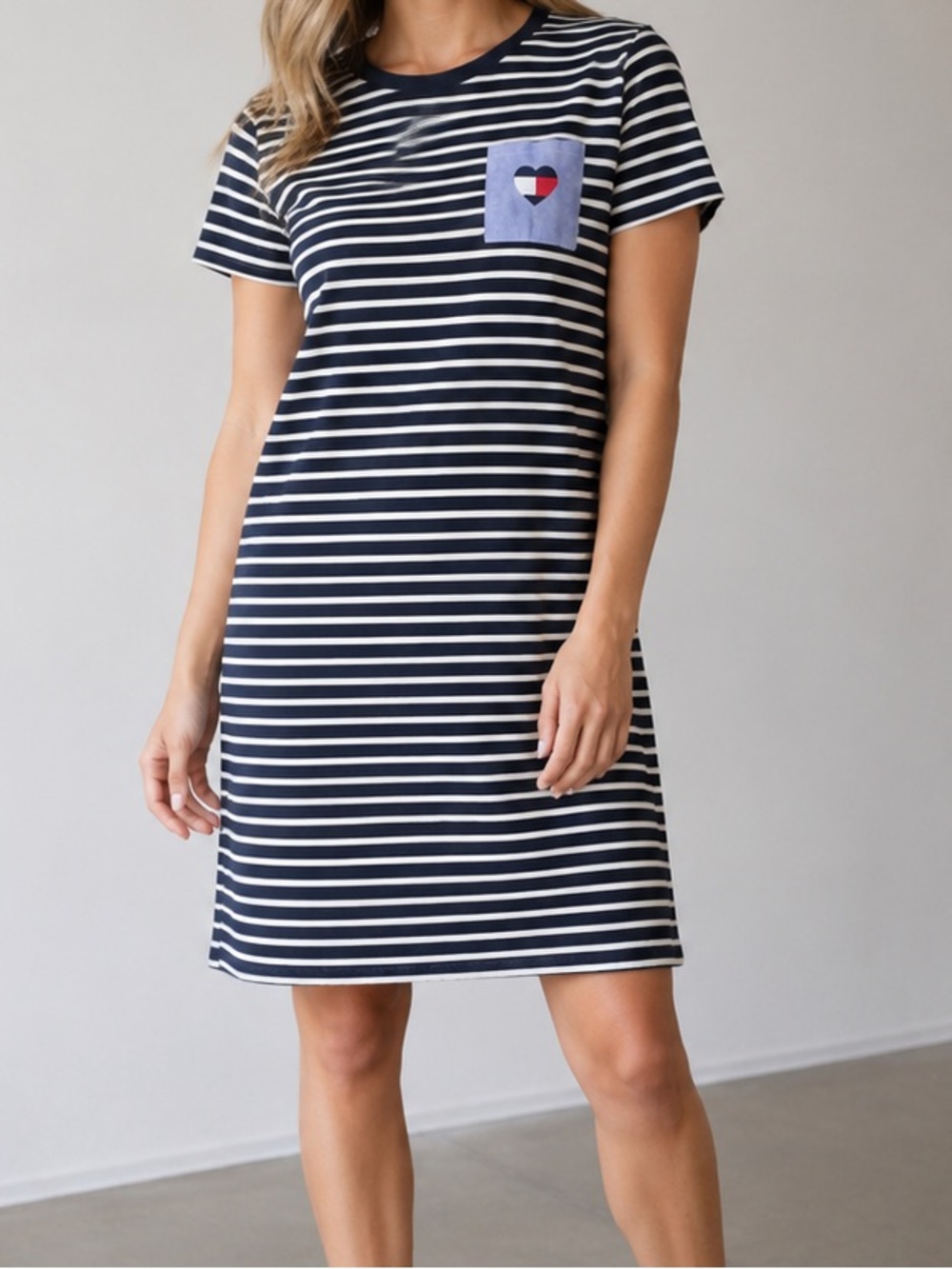 Tommy Hilfiger Striped Heart Pocket T-Shirt Dress Large
